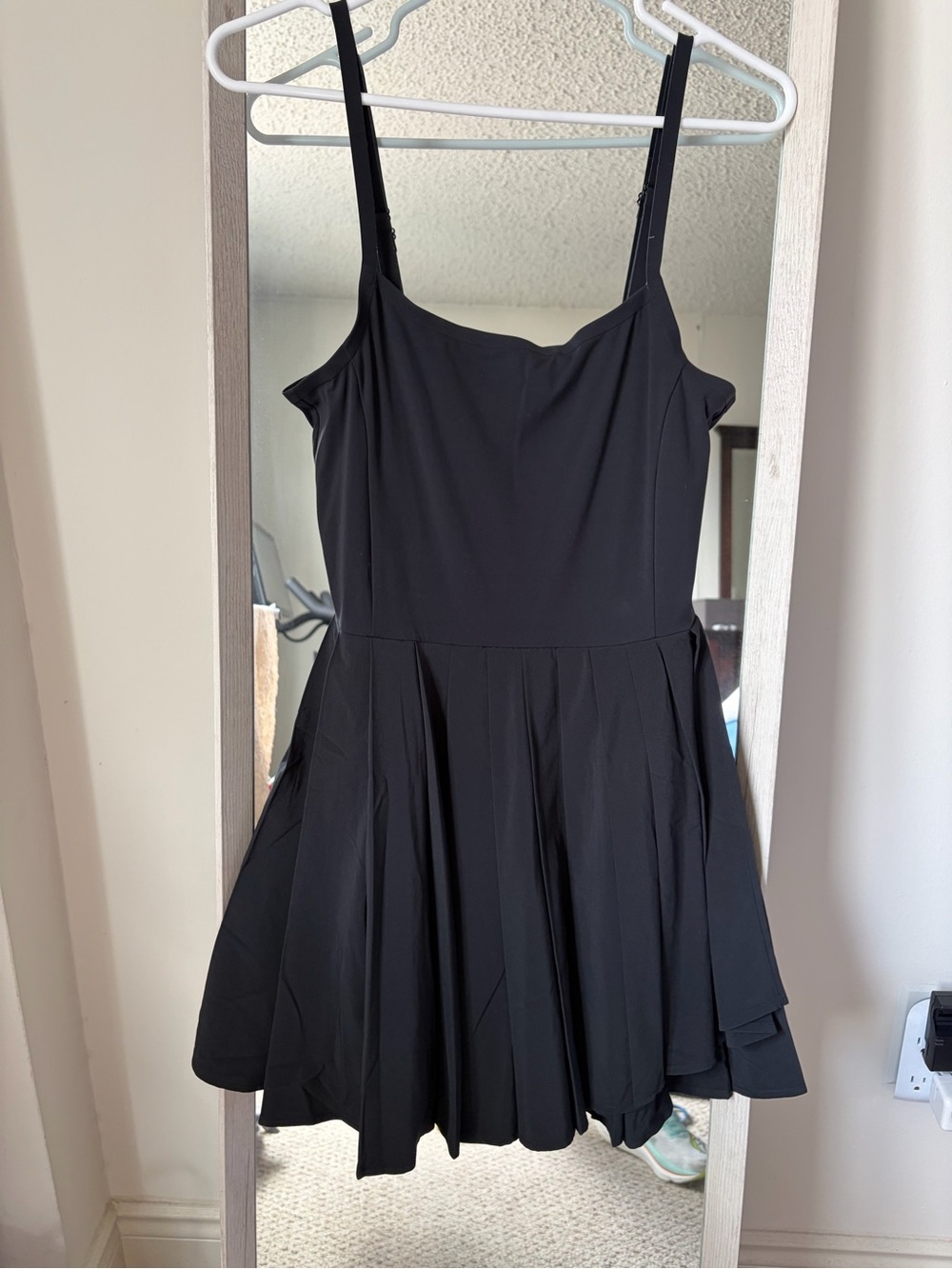 Outdoor Voices Black Pleated workout dress with built in shorts, MED